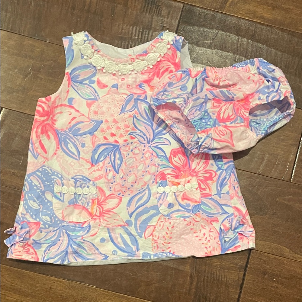 Lilly Pulitzer Pink and Blue Floral Kids Dress Set
